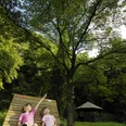 Arboretum Bad Driburg Zwei Kinder sitzen auf der Liegebank im Arboretum Bad Driburg.