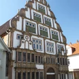 Hexenbürgermeisterhaus Lemgo Renaissance-Fachwerkgebäude mit reichverzierter Fassade und grünen Klappläden in Lemgo.