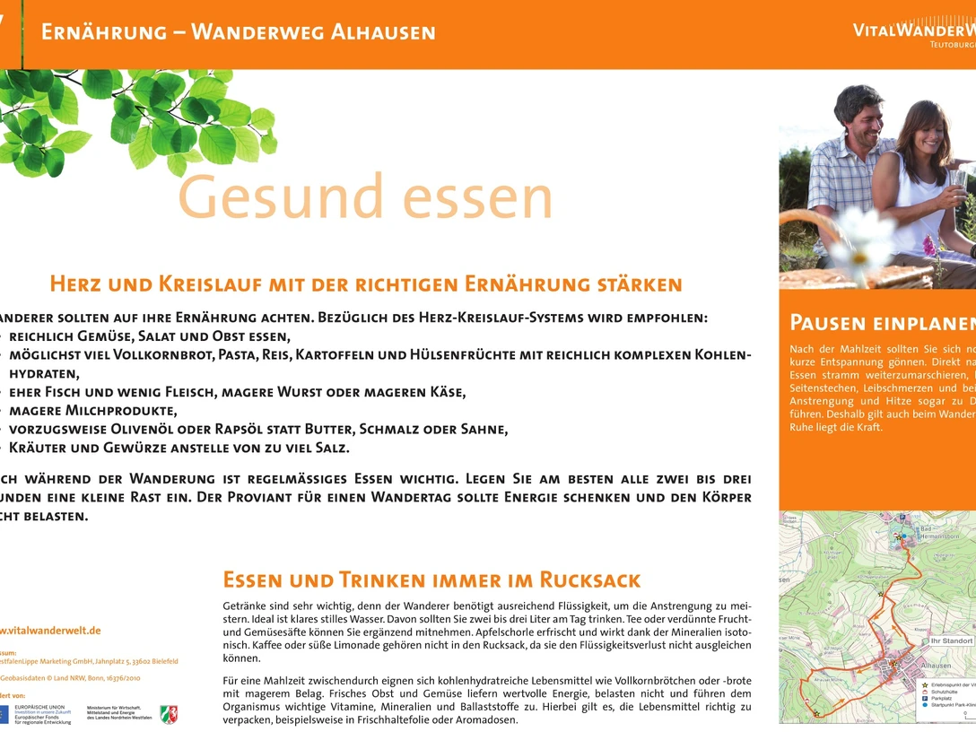 VitalWanderWelt Wanderweg in Alhausen, betont gesunde Ernährung mit vielseitigen Tipps und Ratschlägen.