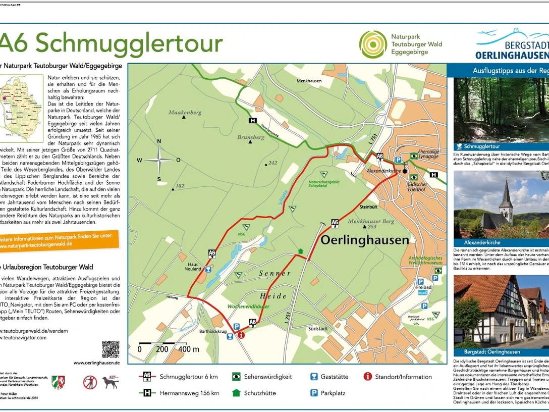 WP_Am Bartholdskrug Karte der A6 Schmugglertour rund um Oerlinghausen im Teutoburger Wald, Deutschland.