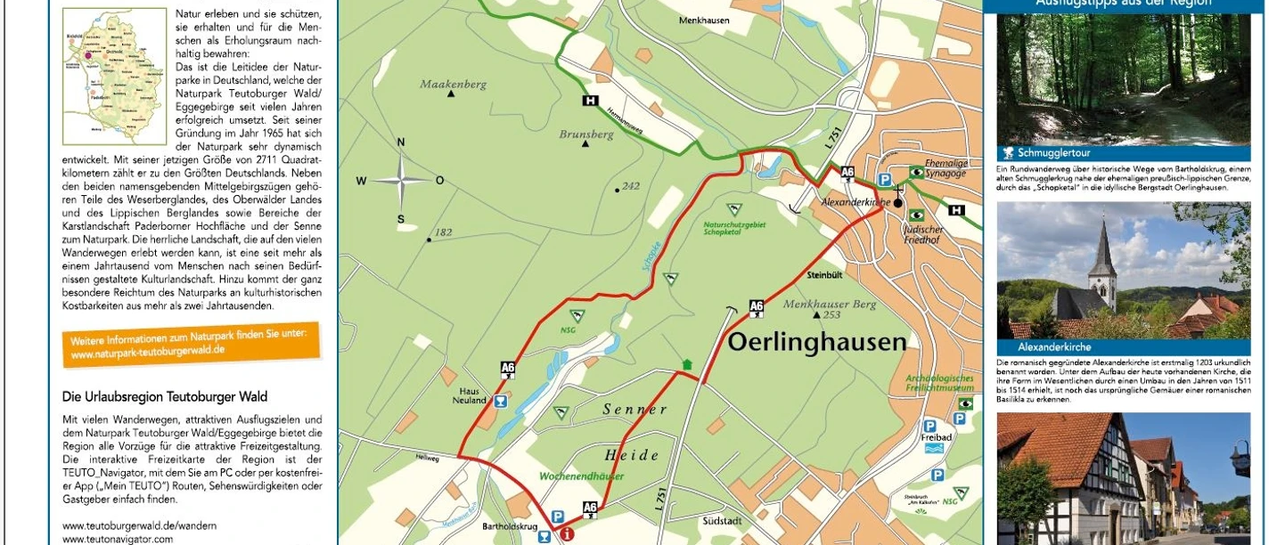 WP_Am Bartholdskrug Karte der A6 Schmugglertour rund um Oerlinghausen im Teutoburger Wald, Deutschland.