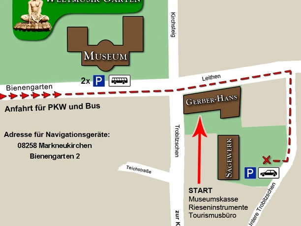 Lageplan Tourist-Info und Musikinstrumenten-Museum Markneukirchen