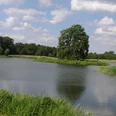 Kleihügelsee Kleihügelsee in natürlicher Umgebung, umgeben von Bäumen, mit blauem Himmel und weißen Wolken.