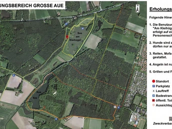 Wanderkarte - Große Aue Wanderkarte des Erholungsbereichs Große Aue mit eingezeichneten Seen, Wegen und Aussichtspunkten.