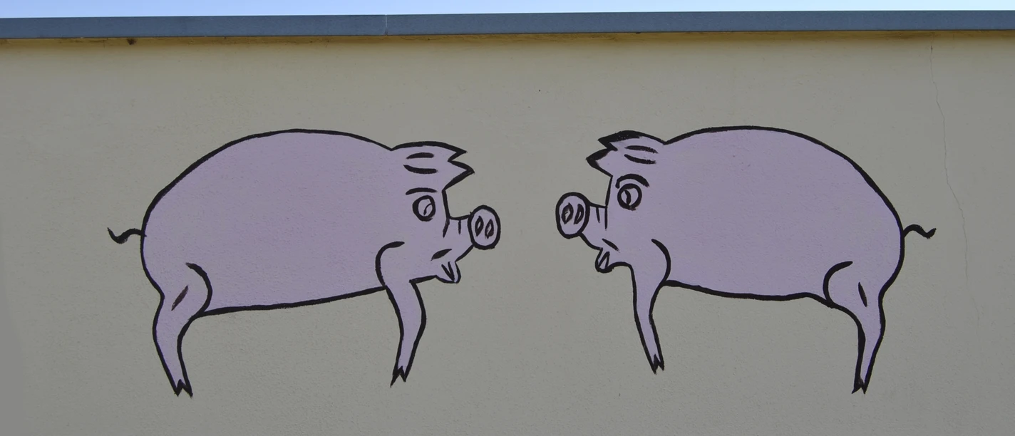 Fleischerei Neubauer Fleischerei Neubauer Wandbild von Schweinen