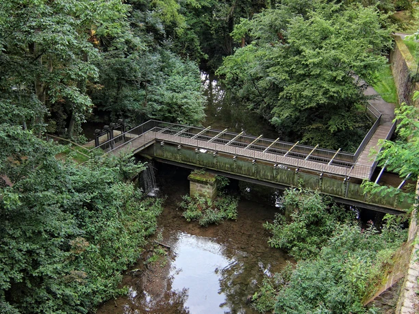 Historischer Wasserkasten aus der Vogelperspektive Historical water tank from a bird's eye view