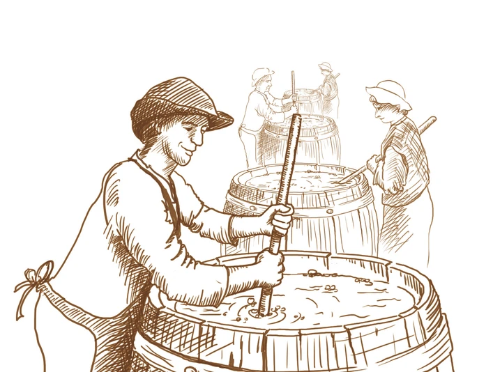 Display of a brewing process around 13th. Darstellung eines Brauvorgangs im 13 Jhd.Display of a brewing process around 13th.Afbildning af en bryggeproces i det 13. århundrede.Afbeelding van een brouwproces in de 13e eeuw.