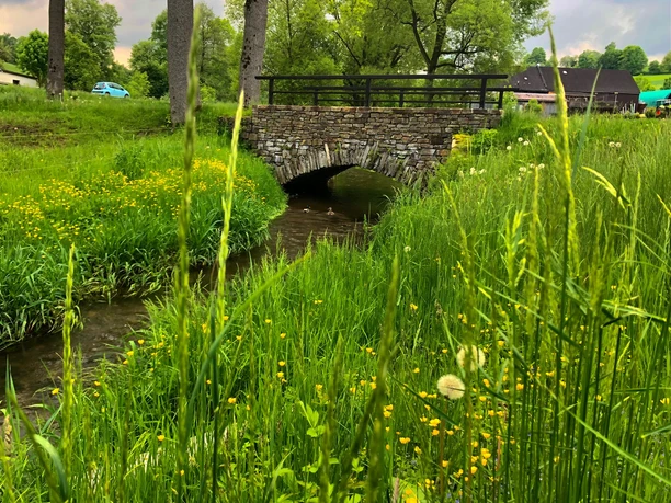 Zschopau mit Brücke am Radweg zwischen Walthersdorf und Crottendorf
