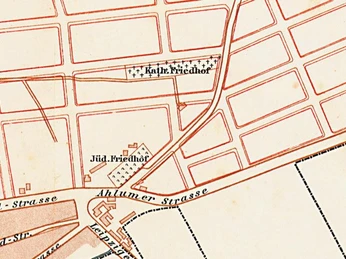 Jüdischer Friedhof und Katholischer Friedhof - Lage des jüdischen und katholischen Friedhofs (1899)
