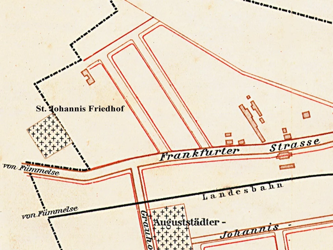 Station 7: St. Johannis Friedhof an der Frankfurter Straße - Lage des St. Johannis Friedhofs (1899)