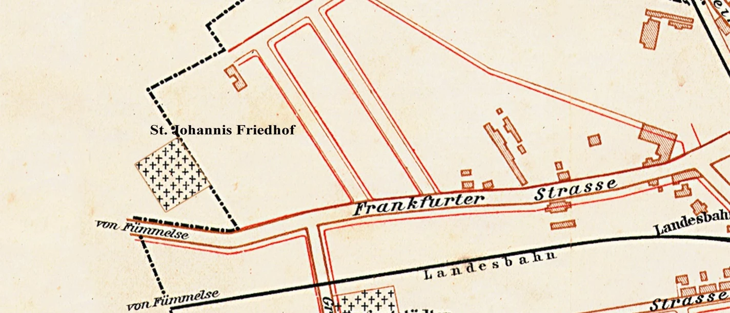 Station 7: St. Johannis Friedhof an der Frankfurter Straße - Lage des St. Johannis Friedhofs (1899)