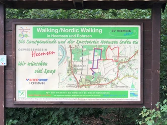 Nordic Walking Heemsen Informationstafel mit einer Karte für Nordic Walking und Wanderwege in Heemsen und Rohrsen.