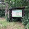 Nordic Walking Heemsen Eine Informationstafel in einem bewaldeten Gebiet informiert über Nordic Walking Routen in Heemsen.