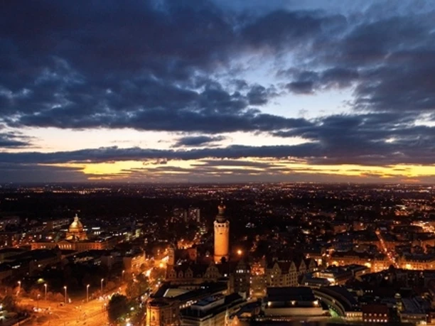 Leipzig's skyline at night with event venue Panorama Tower - Plate of Art - presented by Leipzig Convention Bureau