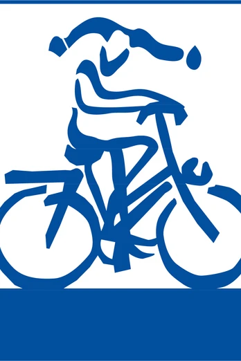 Wegelogo der Fahrradtour Wegelogo der Fahrradtour. Ein blauer Till Eulenspiegel auf dem Fahrrad.