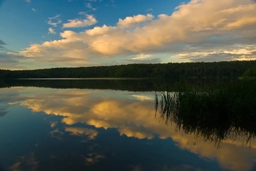 Abendstimmung am Lütauer See Abendstimmung am Lütauer See. Im See spiegelt sich der Himmel mit Wolken. Am gegenüberliegenden Ufer ist ein Wald zu sehen.