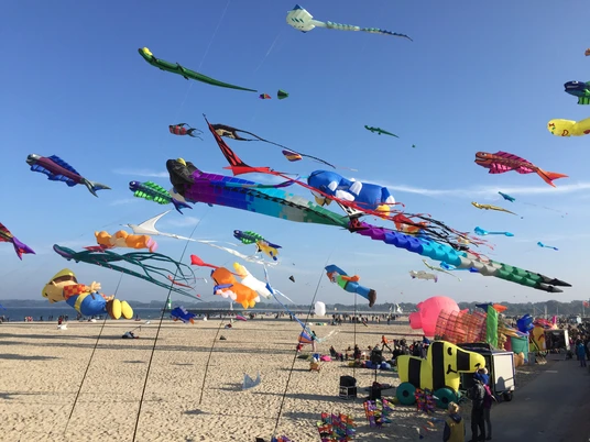 Bunte Drachen am Strand