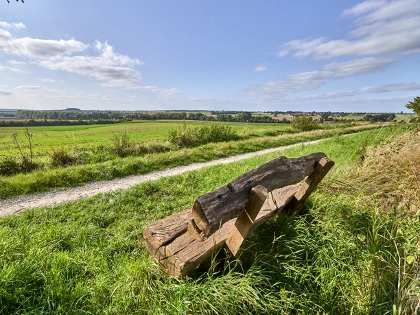 Ruhebank nördlich von Groß Denkte mit Ausblick Richtung Wendessen, Wolfenbüttel, Ahlum, Nördliches Harzvorland, Niedersachsen, Deutschland Ruhebank nördlich von Groß Denkte mit Ausblick Richtung Wendessen, Wolfenbüttel, Ahlum, Nördliches Harzvorland, Niedersachsen, Deutschland