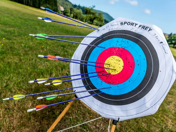 Bogenschiessen Sport Frey Schnupperkurs Zielscheibe Volltreffer Bogenschiessen Sport Frey Schnupperkurs Zielscheibe Volltreffer