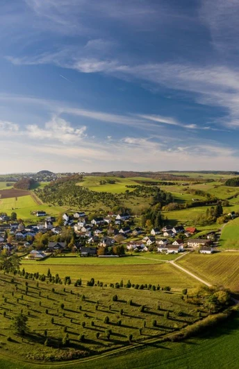 Blick auf den Kalvarienberg und Alendorf an Eifelsteig-Etappe 7