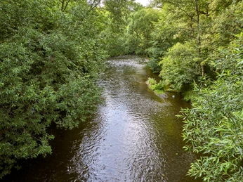 Brücke über die Oker mit Hohlweg und Bank in Schladen Brücke über die Oker mit Hohlweg und Bank in Schladen