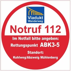 Rettungspunkt ABK3-5 an Kohlweg, Hinweis zur Notrufnummer 112 für schnelle Hilfe im Notfall.