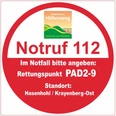 Rettungspunkt PAD2-9 Rettungspunkt PAD2-9 am Paderborner Höhenweg für Notfälle nahe Hasenhohl/Krayenberg-Ost.