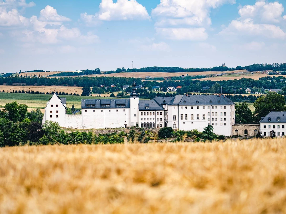 Schloss Wildenfels (C) Oliver Göhler_(1600_x_1200).jpg Schloss Wildenfels thront vor einer goldenen Getreidefeldkulisse unter blauem Himmel.Wildenfels Castle sits enthroned in front of a golden cornfield backdrop under a blue sky.Zámek Wildenfels trůní na pozadí zlatého kukuřičného pole pod modrou oblohou.Zamek Wildenfels stoi na tronie przed złotym tłem pola kukurydzy pod błękitnym niebem.Kasteel Wildenfels troont voor een gouden achtergrond van korenvelden onder een blauwe hemel.Il castello di Wildenfels troneggia davanti a un campo di grano dorato, sotto un cielo azzurro.