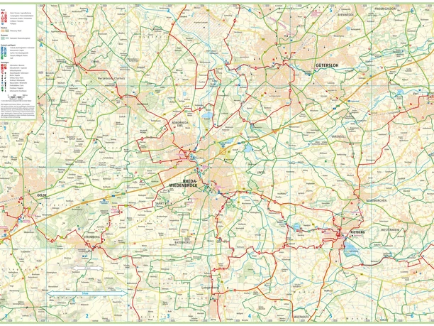 Karte von Münster und Umgebung mit Straßen, Gewässern und wichtigen Ortschaften klar dargestellt.