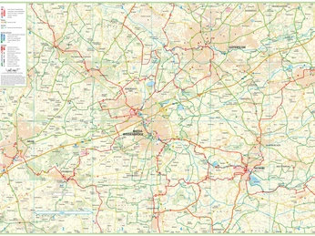 Fahrradkarten Karte von Münster und Umgebung mit Straßen, Gewässern und wichtigen Ortschaften klar dargestellt.