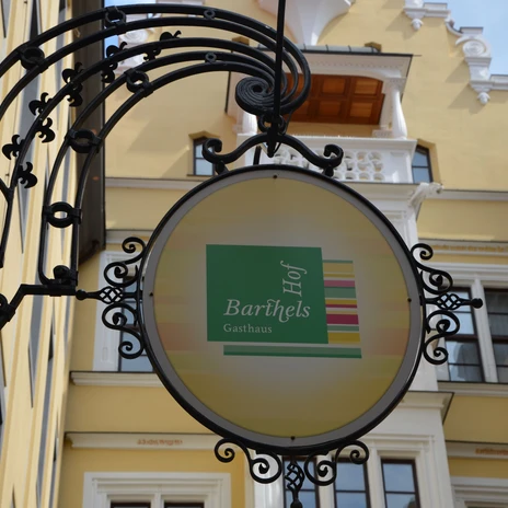 A sign hangs at the entrance to Barthels Hof.