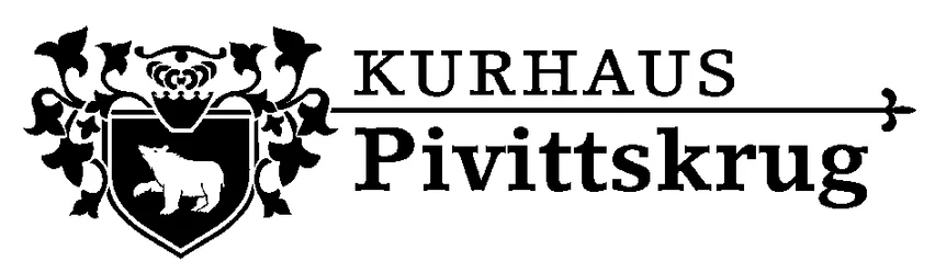 Kurhaus Pivittskrug Schwarzes Logo des Kurhauses Pivittskrug, verziert mit einem Wappen, das einen Bären zeigt.