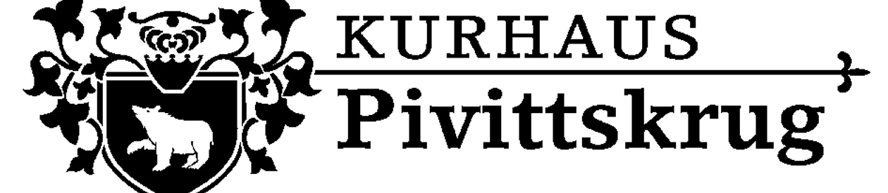Kurhaus Pivittskrug Schwarzes Logo des Kurhauses Pivittskrug, verziert mit einem Wappen, das einen Bären zeigt.