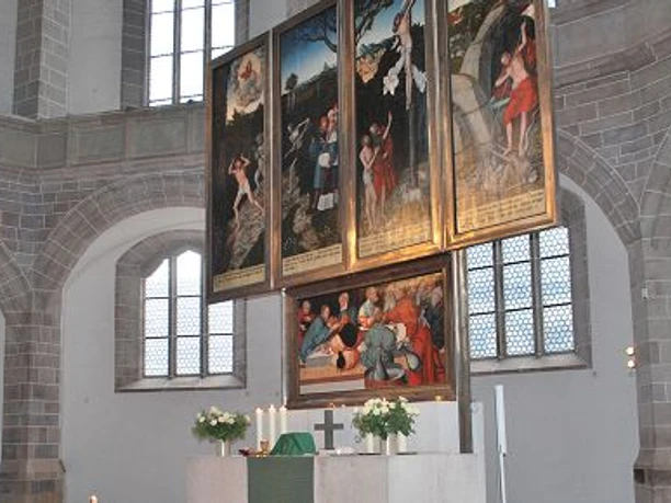 Der Reformationsaltar von Lucas Cranach in der St. Wolfgangskirche, Schneeberg Reformationsaltar von Lucas Cranach in der St. Wolfgangskirche, Schneeberg.