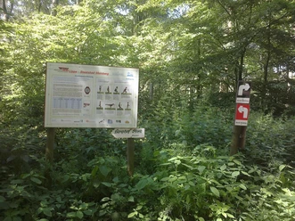 Infotafel zur Herzfrequenz und Kräftigung(1).png Eine Infotafel im Wald informiert über Herzfrequenz und Kräftigungsübungen bei schöner Tageslicht.