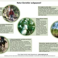 Informationsschild mit Naturschutz-Hinweisen, Bildern von Tieren und Menschen im Teutoburger Wald.