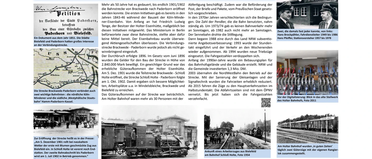 Infotafel Bahnhof Schloss Holte_©_Teutoburger_Wald_Stadt_SHS_Archivgruppe.jpg Infotafel über die Bahnstrecke von Brackwede nach Paderborn mit historischen Fotos und Textdokumenten.