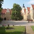 Altes Jagdschloss Wermsdorf - Sehenswürdigkeiten in der Leipzig Region Innenhof des Alten Jagdschloss Wermsdorf mit Bäumen und Pferden, Sehenswürdigkeit, Region, Schloss, Geschichte, Kultur