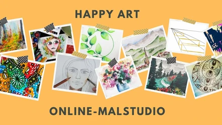 Collage von kreativen Arbeiten aus dem Atelier Klexx - Freizeitaktivitäten in der Leipzig Region Verschiedene kreative Zeichnungen, Gemälde und Arbeiten, die im Atelier Klexx in Leipzig entstanden sind. Kleine Kunstwerke aus den Happy Art Kursen und den Malkursen im Atelier. Kreativität, Kunst, Malen, Freizeit, Leipzig mit Kindern