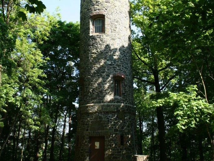 Wachbergturm Waldheim - Sehenswürdigkeiten in der Leipzig Region Der Wachbergturm ragt aus einem bewaldeten Gebiet nach oben, Freizeit, Sehenswürdigkeit