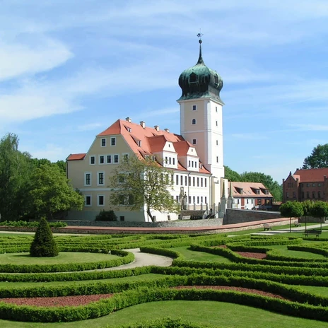 View of the baroque castle with a 50-meter-high observation tower, which offers a 360-degree view of the surrounding area, sights, leisure, culture, region