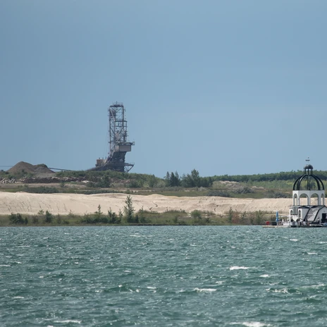 View of the Mining Technology Park in Leipzig's Neuseenland with Lake Störmthal and VINETA in the foreground
