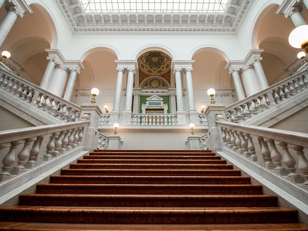 Staircase in the Albertina Library - University of Leipzig View from the staircase up to the imposing Albertina Library, University, Architecture