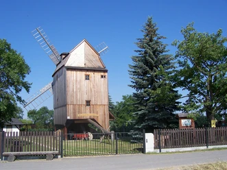 Bockwindmühle Schmannewitz - Industriekultur in der Leipzig Region Blick auf die Bockwindmühle bei schönem Wetter, Kultur, Freizeit, Ausflug