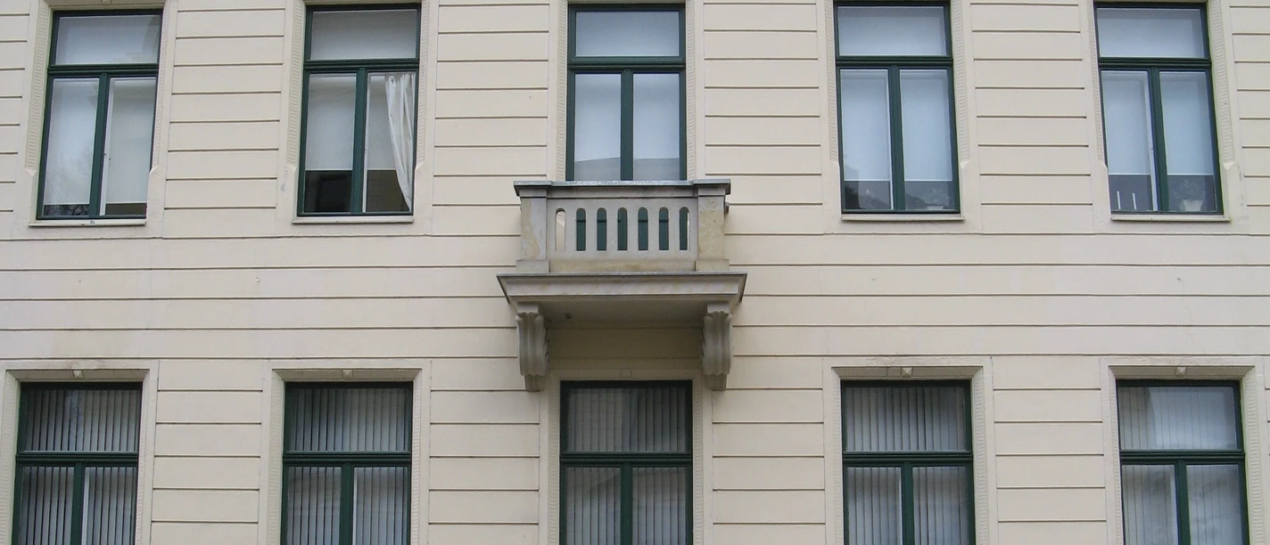 View of the façade of the Gustav Mahler Haus, which is a location of the music wheel in the music city of Leipzig, cultural institution