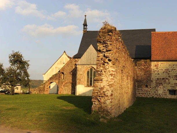 View of the grounds of the Buch monastery near Leisnig with its ruins in low sunlight