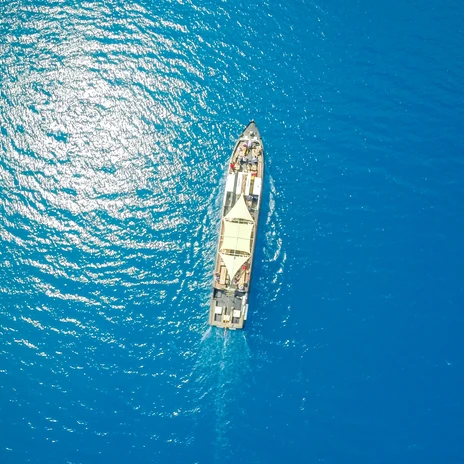 Luftbild von der MS Santa Babara auf dem strahlend blauen Zwenkauer See, Schifffahrt, Leipziger Neuseenland, Ausflug