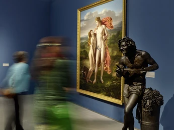 Museum der bildenden Künste - Museen in Leipzig Ausstellungsraum im Museum der bildenden Künste Leipzig mit einem Gemälde an der Wand und einer Skulptur rechts daneben, Galerie, Kultureinrichtung