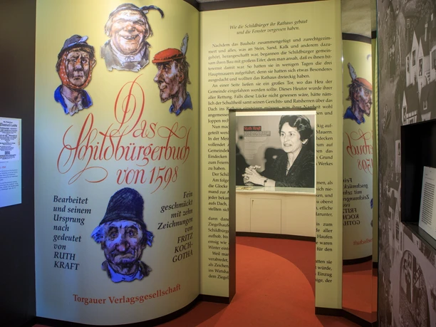 DEU/Sachsen/ Schildau (Copyright © Rainer Weisflog +49171/6254657) Museum der Schildbürger zu Schildau: Special attention is paid to the extensive work of Ruth Kraft, the Schildau-born writer who re-edited the Schildbürgerbuch from 1598 and thus contributed to the popularity of the foolish stories. (CREDIT/Copyright (c): Rainer Weisflog /Contact: E-Mail: Foto@Weisflog.net ; Tel. +490355/824499; Further information and terms and conditions at: www.rainer-weisflog.de)