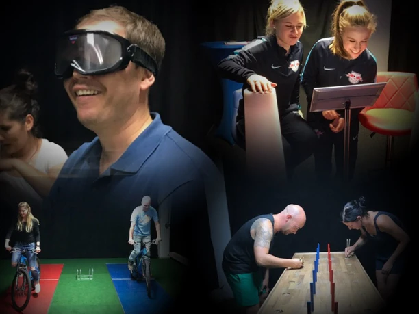 Team-Duell Leipzig - Freizeitaktivitäten in Leipzig Collage von Bildern von verschiedenen Aufgaben beim Team-Duell Leipzig